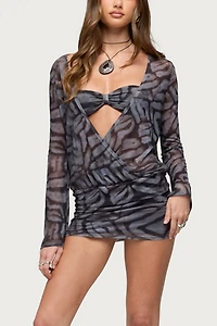 Edikted Zebra Mesh Bandeau Mini Dress