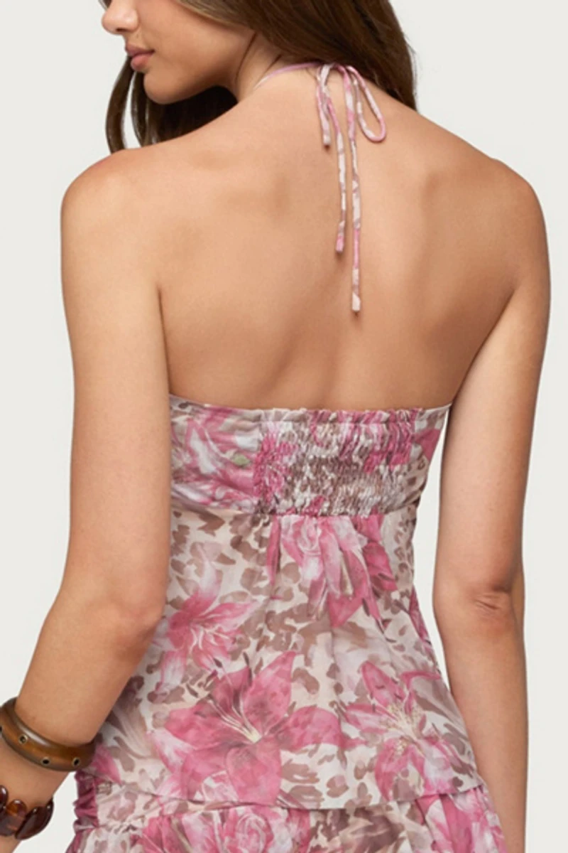 Edikted Tessa Floral Split Front Halter Top