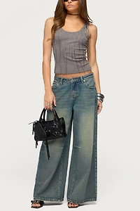 Edikted Beaded Fringe Ribbed Tank Top