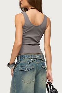 Edikted Beaded Fringe Ribbed Tank Top