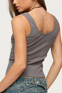 Edikted Beaded Fringe Ribbed Tank Top