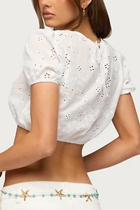 Edikted Vessey Eyelet Cropped Bubble Top