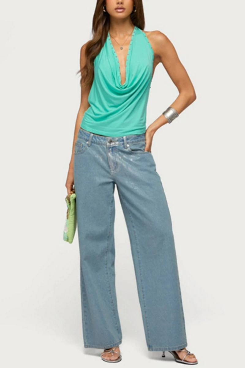 Edikted Sephie Stud Cowl Neck Halter Top