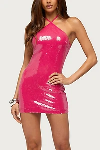 Edikted Vessie Sequin Halter Mini Dress