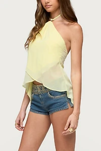 Edikted Chiffon Split Open Back Halter Top