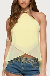 Edikted Chiffon Split Open Back Halter Top