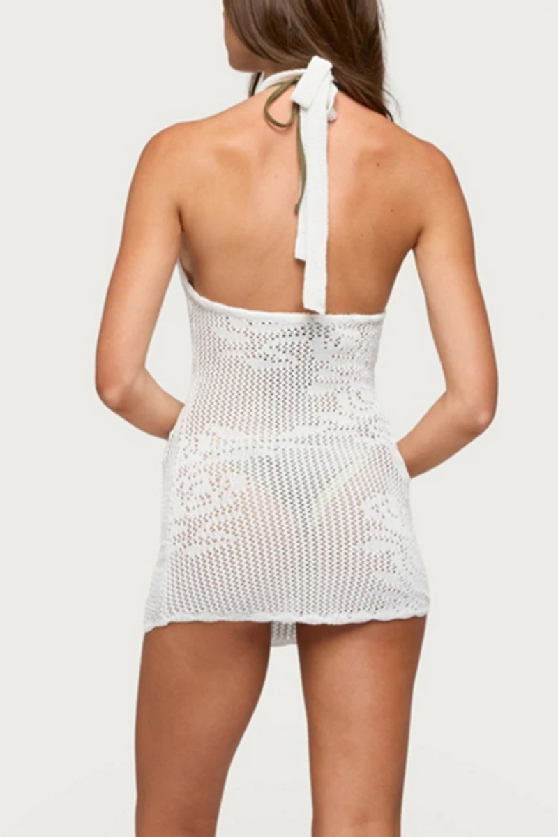Edikted Lazuz Crochet High Neck Mini Dress