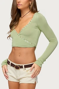 Edikted Hyla Button Cropped Knit Wrap Top