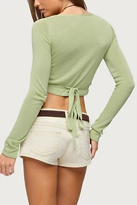 Edikted Hyla Button Cropped Knit Wrap Top