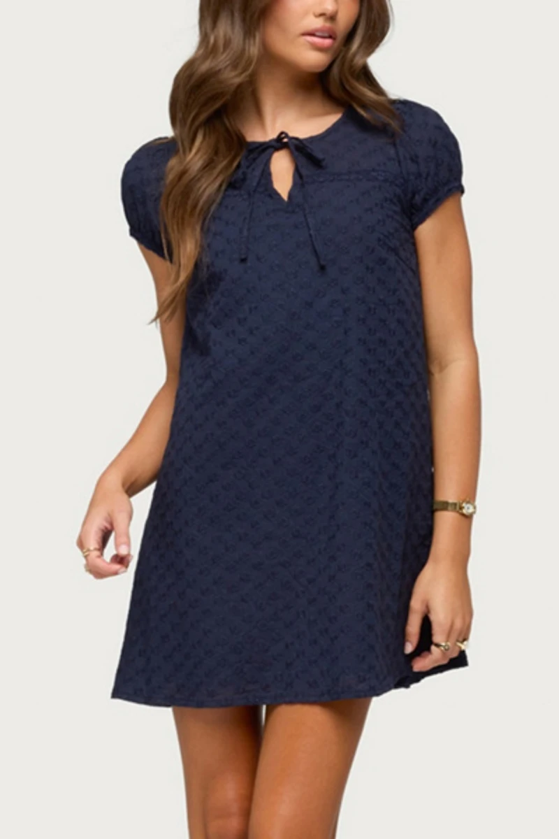 Edikted Mariella Lacey Eyelet Mini Dress