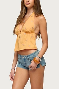 Edikted Cherra Sequin Split Front Halter Top