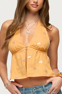 Edikted Cherra Sequin Split Front Halter Top