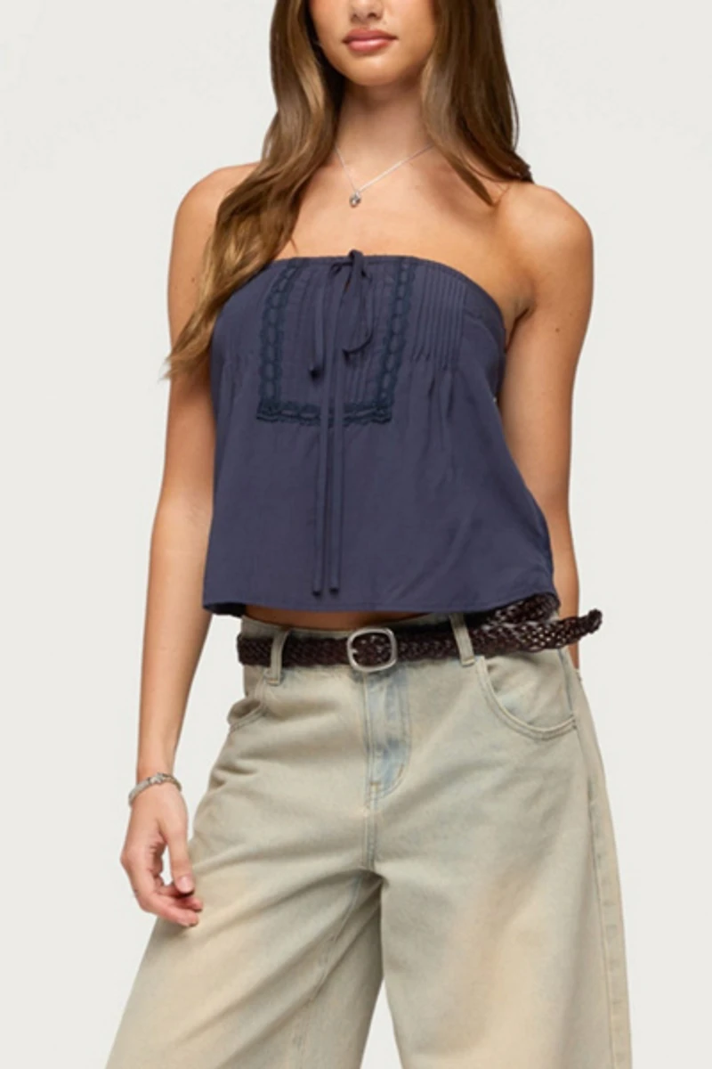 Edikted Joycee Tie Front Strapless Top