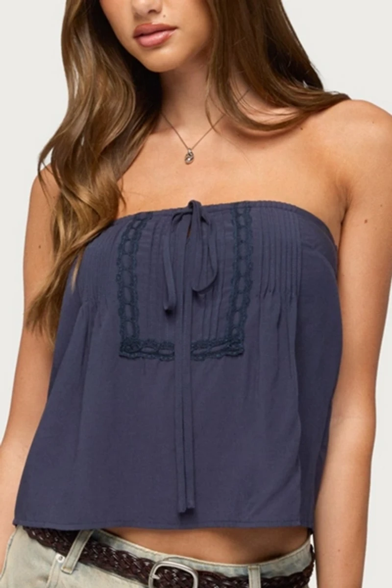 Edikted Joycee Tie Front Strapless Top