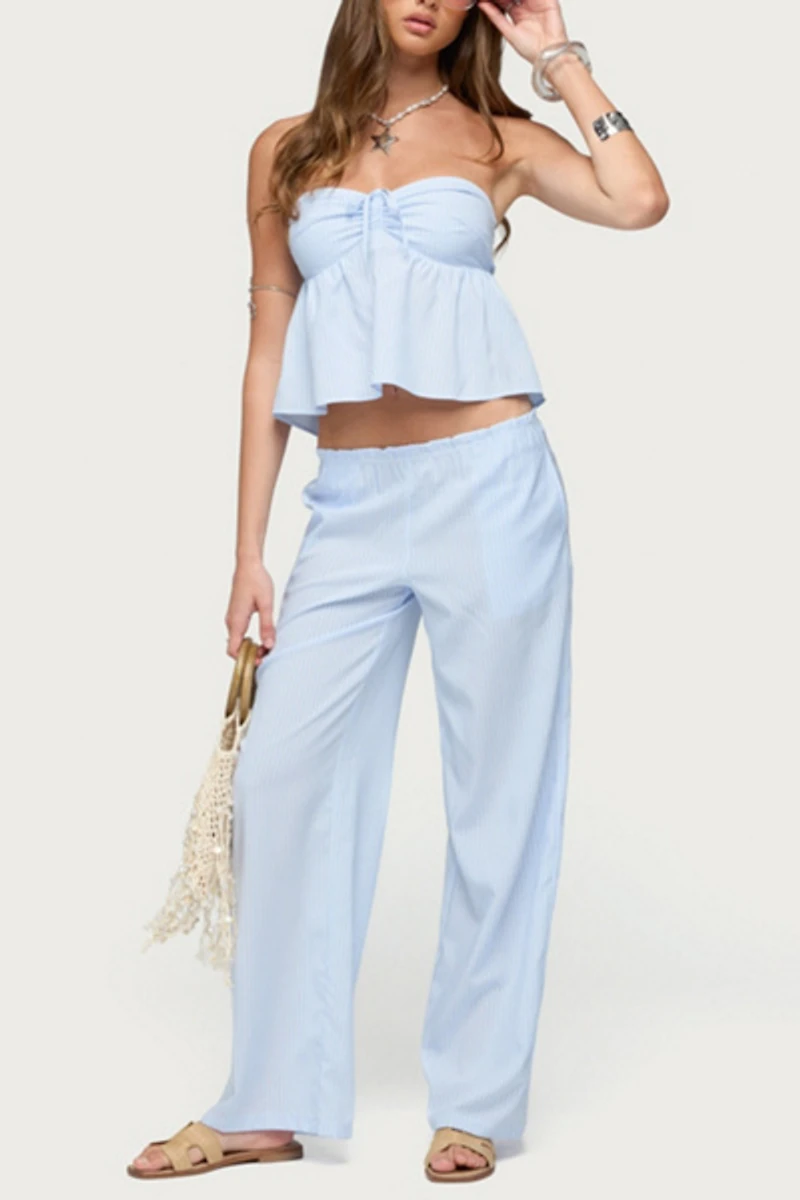 Edikted Cersei Striped Tie Front Strapless Top
