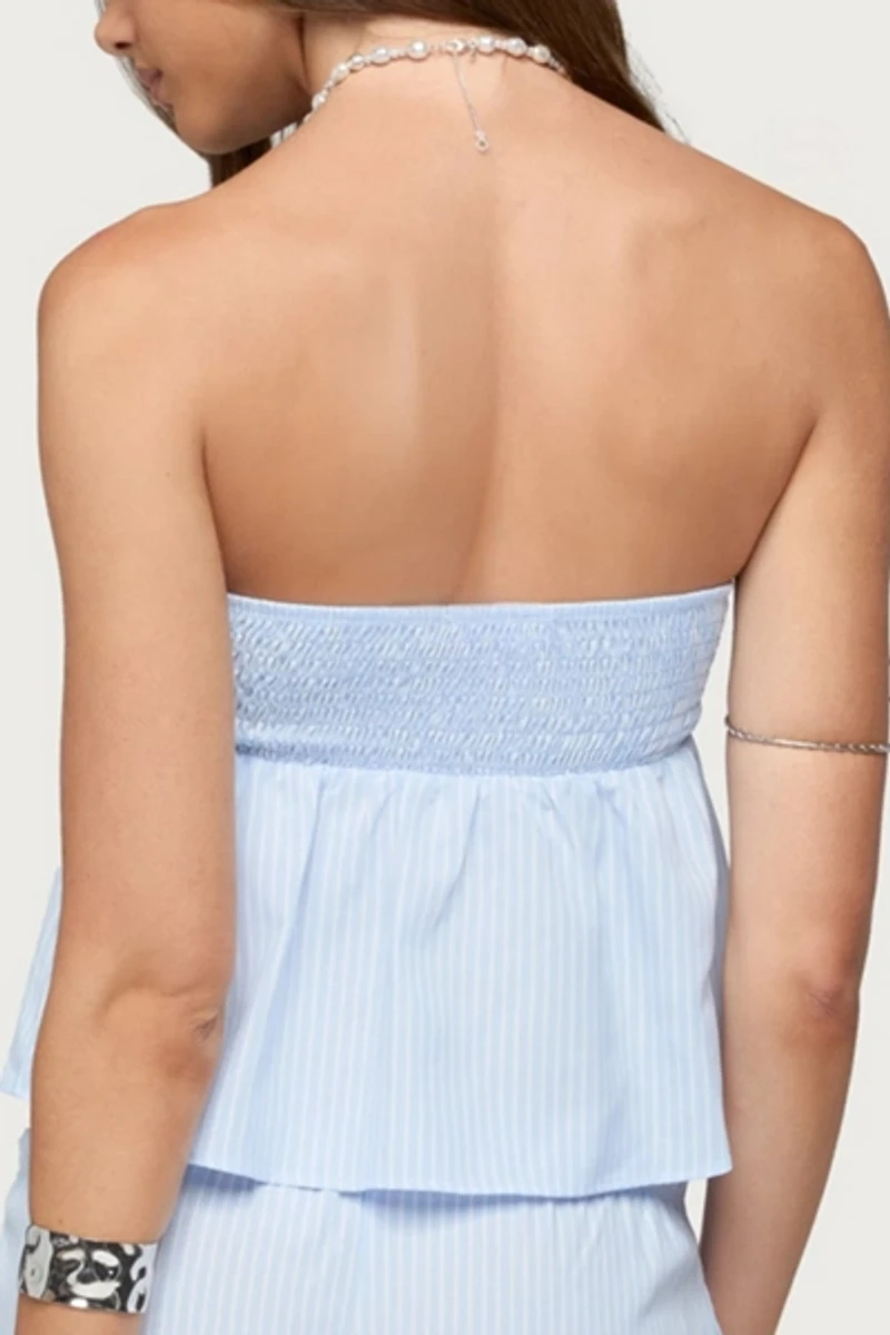 Edikted Cersei Striped Tie Front Strapless Top
