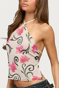 Edikted Floral Swirl Chiffon Backless Top
