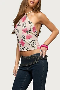 Edikted Floral Swirl Chiffon Backless Top