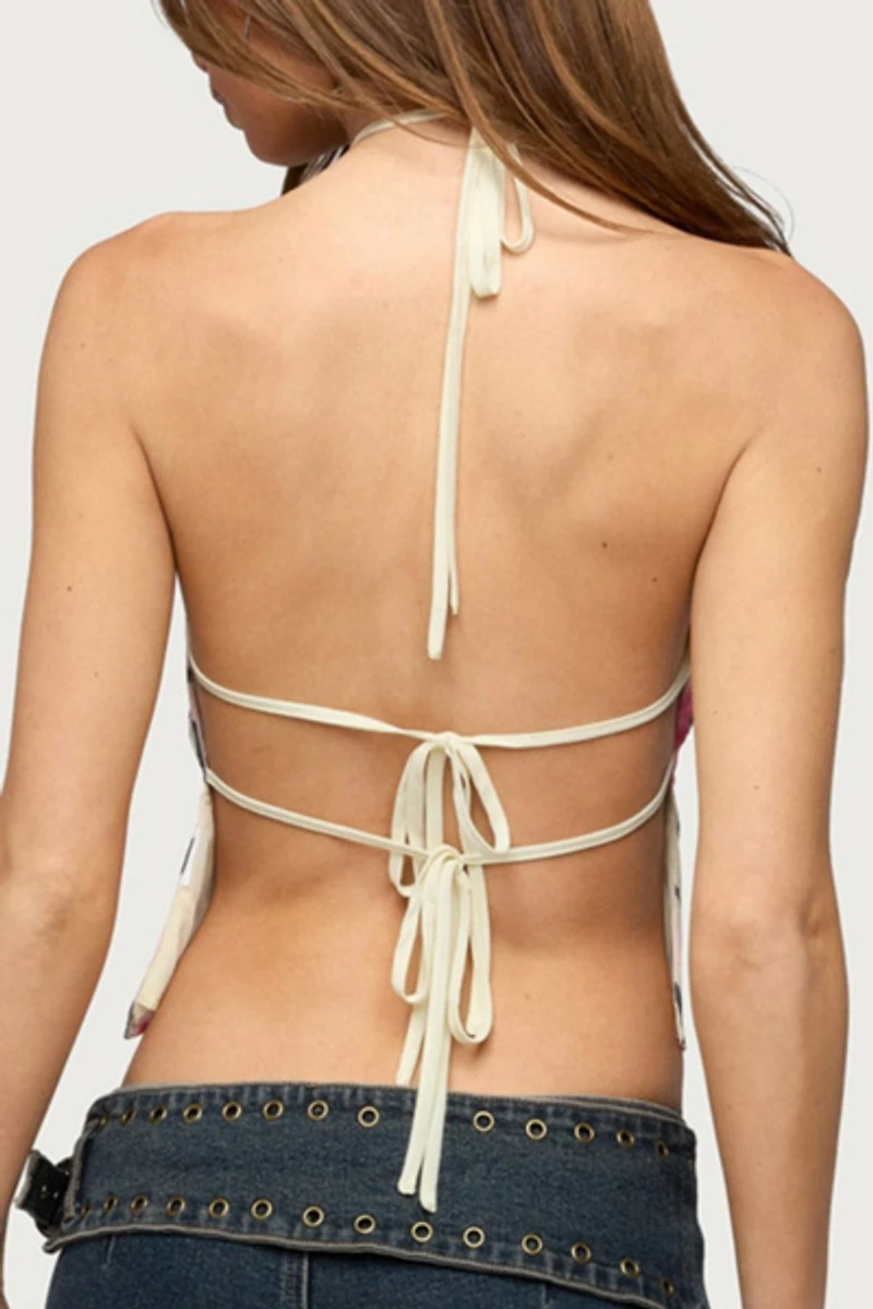 Edikted Floral Swirl Chiffon Backless Top