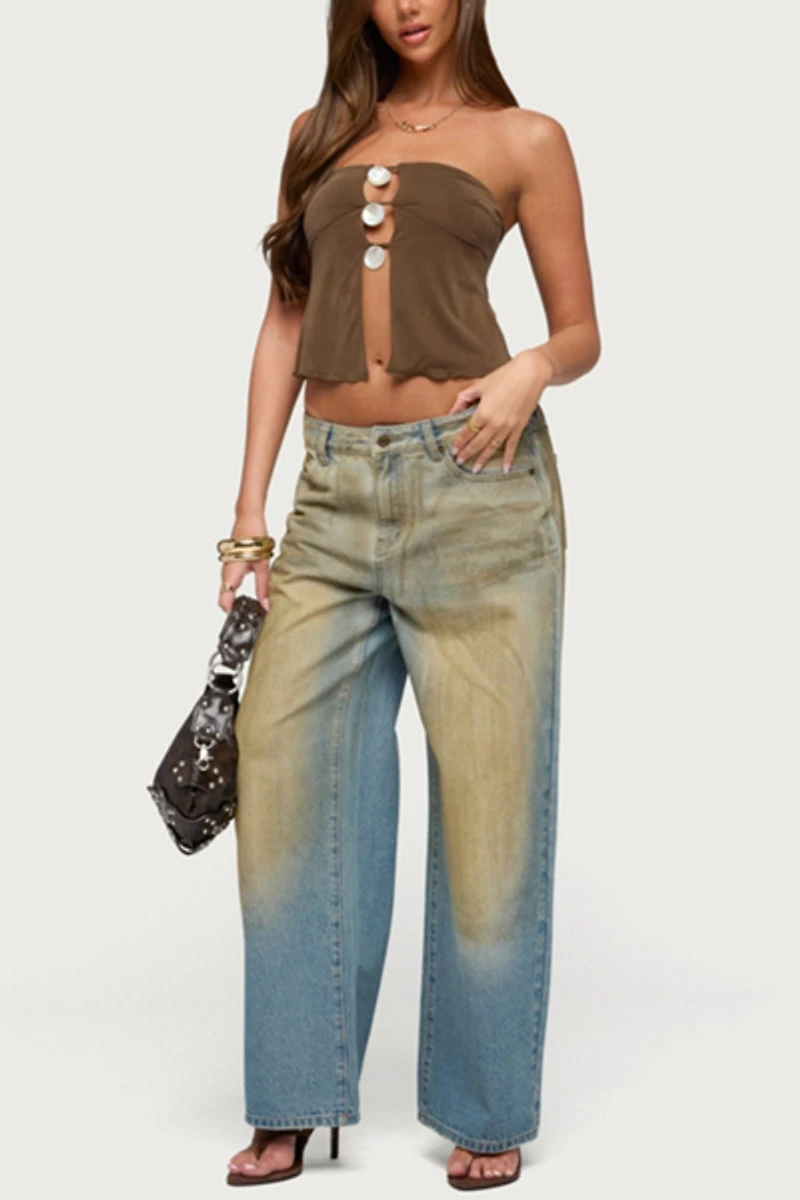 Edikted Lee Iridescent Strapless Cutout Top