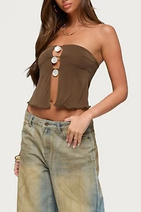 Edikted Lee Iridescent Strapless Cutout Top