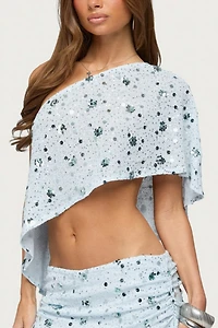 Edikted Zephyra Bead & Sequin One Shoulder Poncho