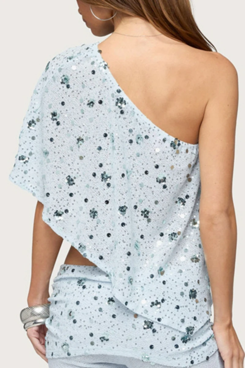 Edikted Zephyra Bead & Sequin One Shoulder Poncho