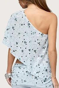 Edikted Zephyra Bead & Sequin One Shoulder Poncho