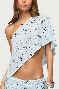 Edikted Zephyra Bead & Sequin One Shoulder Poncho