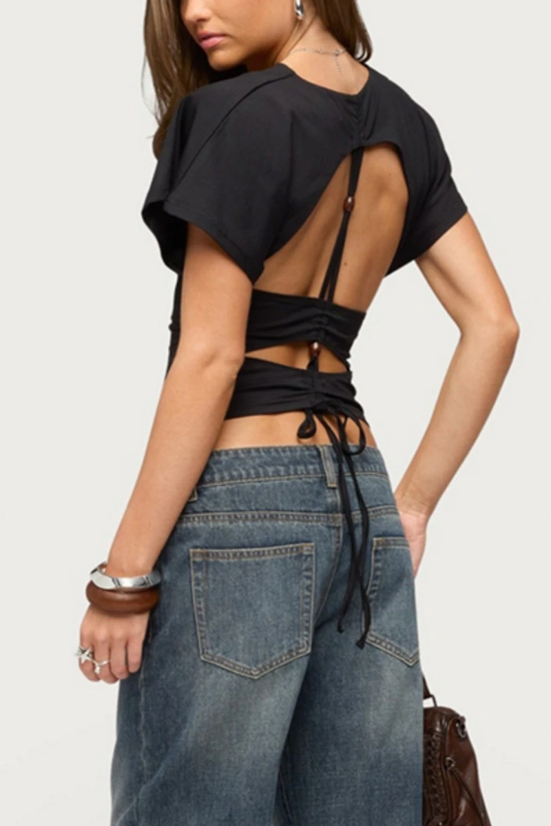 Edikted Salie Back Cutout Flutter Top