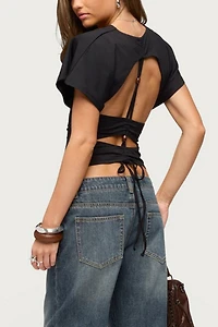 Edikted Salie Back Cutout Flutter Top