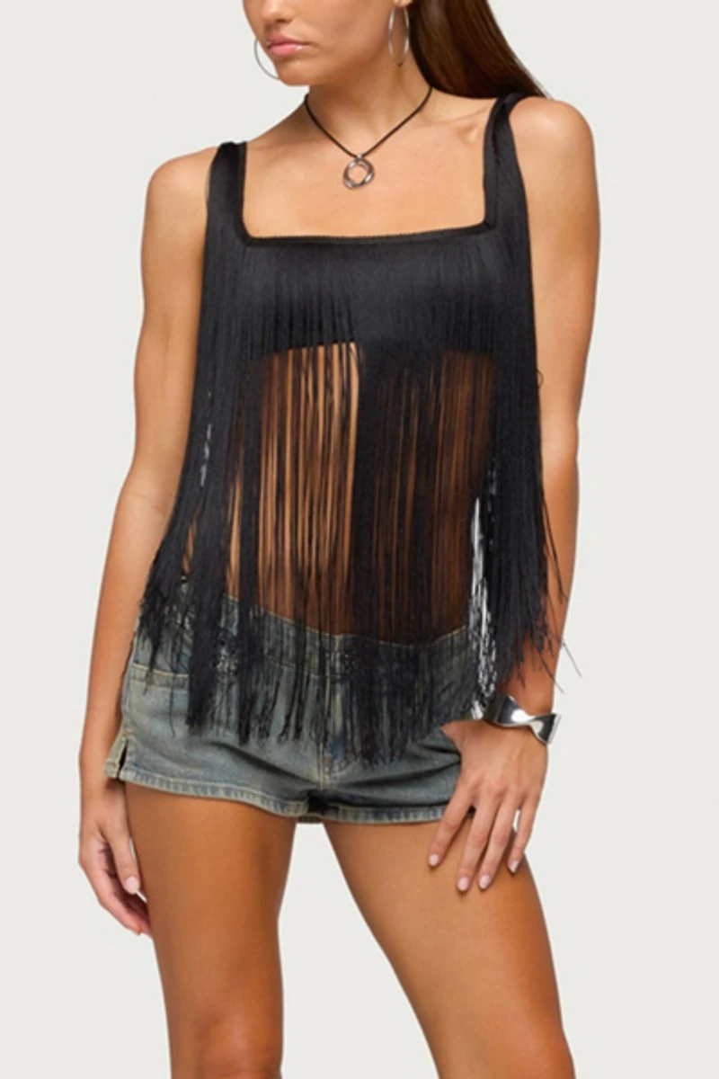 Edikted Eranthe Fringed Crop Top