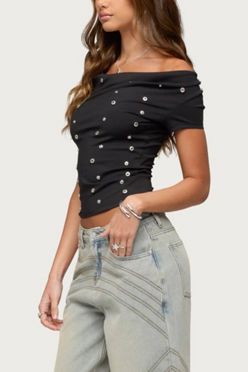 Edikted Bijou Metal Snap Cowl Neck Top