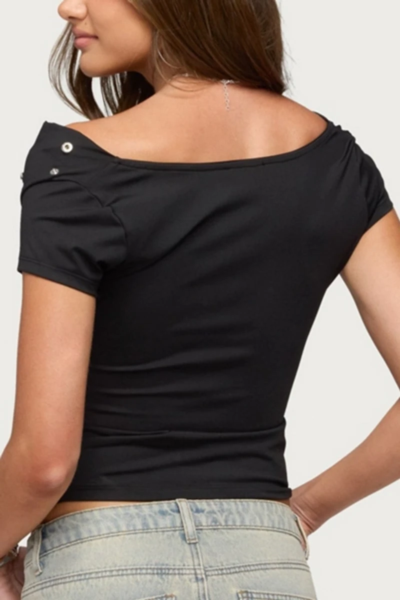 Edikted Bijou Metal Snap Cowl Neck Top