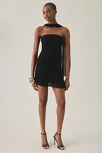 UO Midnight Muse Scarf Tie Detail Mesh Bodycon Mini Dress