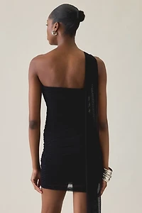 UO Midnight Muse Scarf Tie Detail Mesh Bodycon Mini Dress