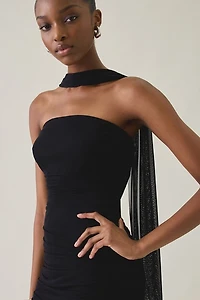 UO Midnight Muse Scarf Tie Detail Mesh Bodycon Mini Dress