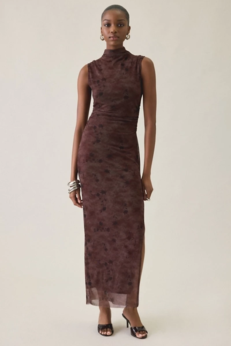 UO Freya High Neck Sleeveless Mesh Maxi Dress