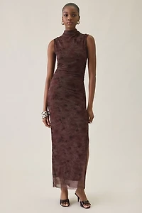 UO Freya High Neck Sleeveless Mesh Maxi Dress