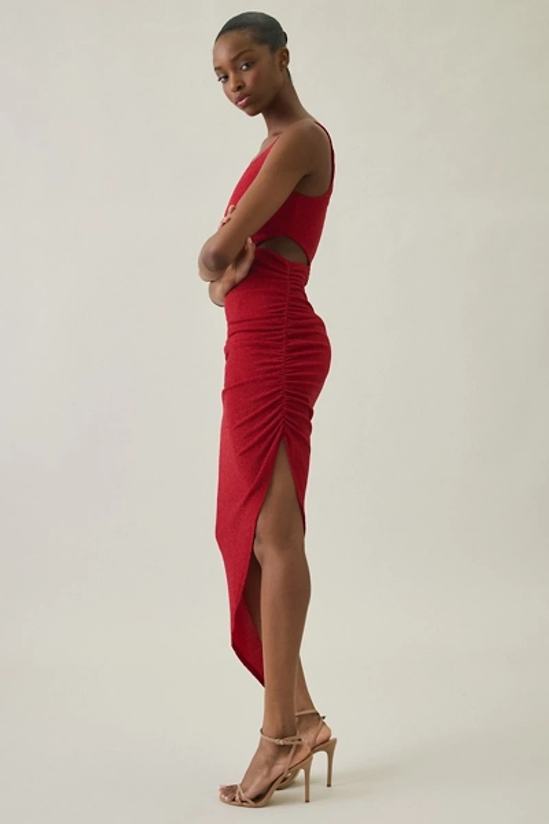 UO Valentina Asymmetric Slanted Slit One-Shoulder Midi Dress