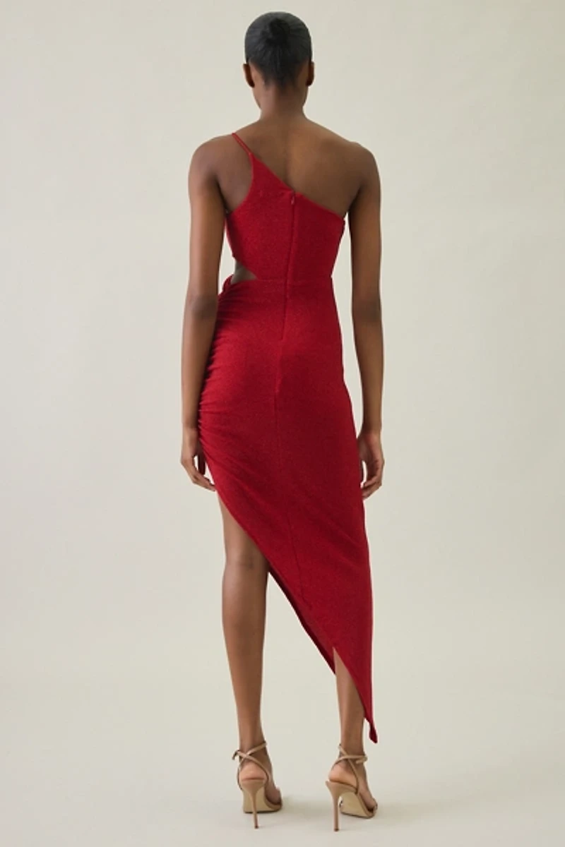 UO Valentina Asymmetric Slanted Slit One-Shoulder Midi Dress