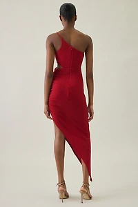 UO Valentina Asymmetric Slanted Slit One-Shoulder Midi Dress