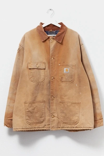 Vintage 1990s Carhartt Distressed Blanket Lined Tan Chore Jacket