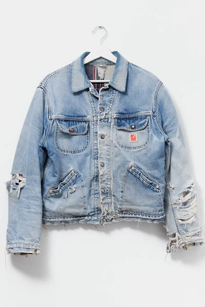 Vintage 1970s Distressed Blanket Lined Denim Jacket
