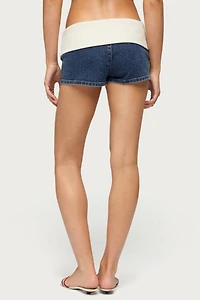 Edikted Contrast Foldover Denim Micro Shorts