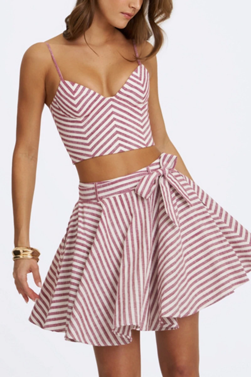 Miss Circle Xolani Striped Linen Mini Skirt