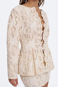 Miss Circle Wenley Cotton Lace Puff Sleeve Cinched Top