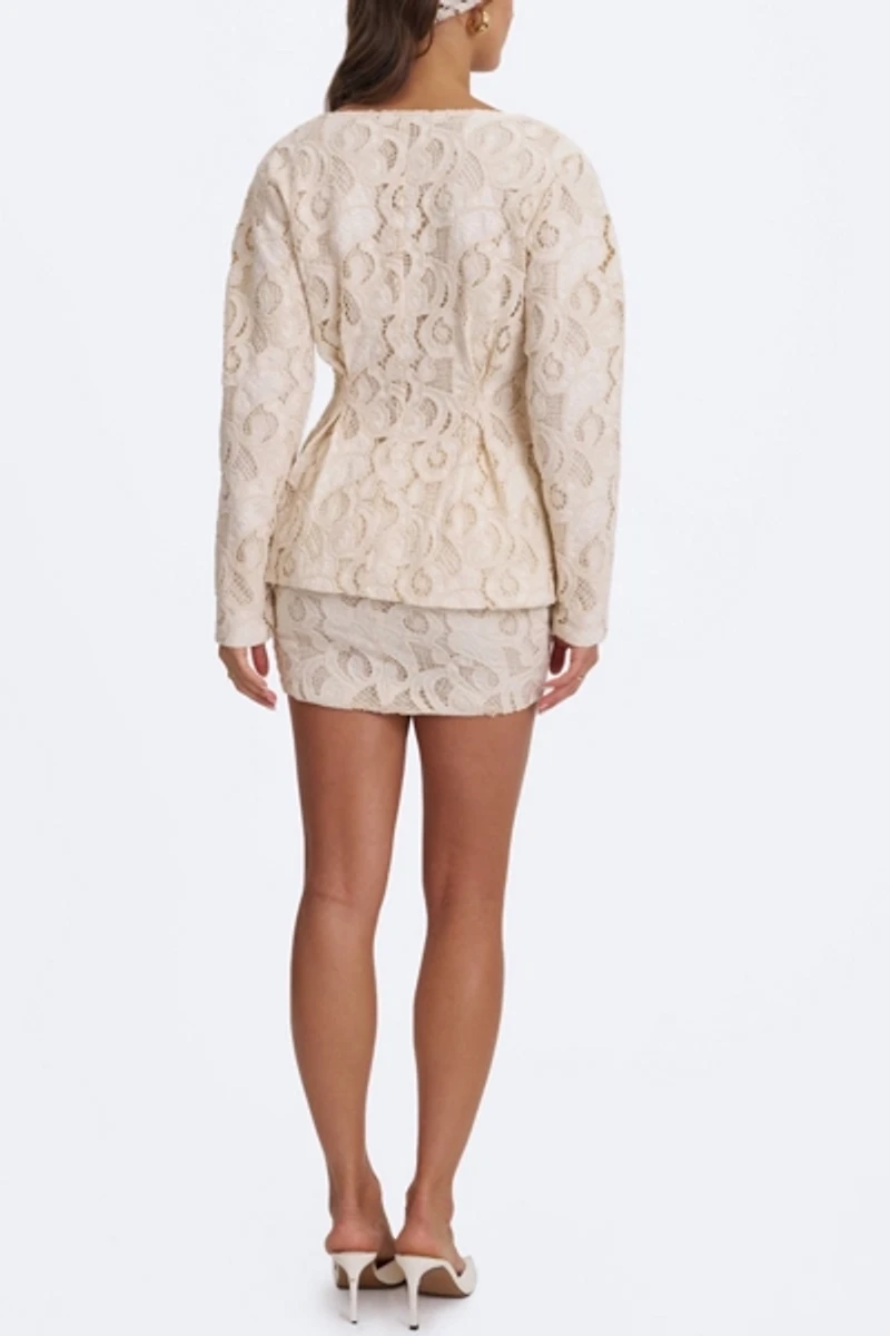 Miss Circle Wenley Cotton Lace Puff Sleeve Cinched Top