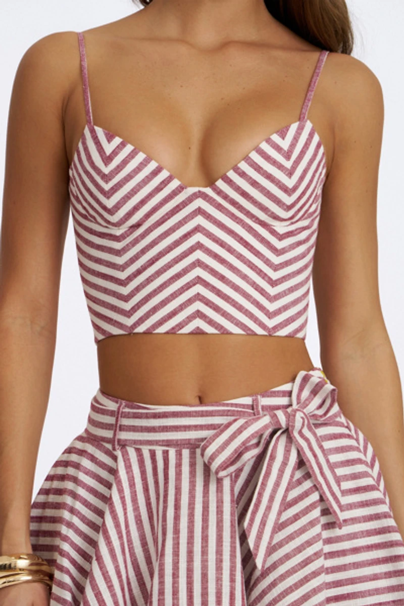 Miss Circle Xola Chevron Striped Linen Cropped Top