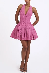 Miss Circle Karla Lace Drop Waist Halter Mini Dress
